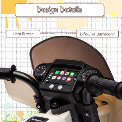 Garvee Ride - B Series: 6V Ride-On Motorcycle for Kids, Electric Dirt Bike with USB, Music, Headlight - White