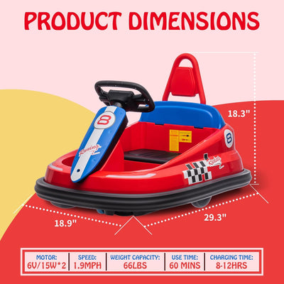 Garvee Ride - B Series: 6V Electric Ride On Toys for Kids 1.5-6 Years Old, Steering Wheel, 360 Degree Spin, 2-Speeds, Lights, Music & Horn, Safety Belts, Best for Birthday - Red