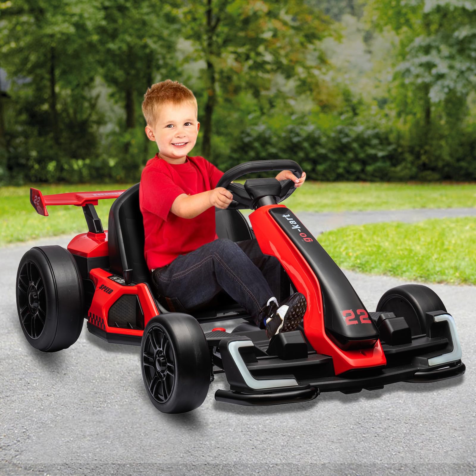 Garvee Ride - G Series: 24V Electric Go Kart, with 300W Strong Motor, Drift/Sport Mode, Big Battery, Eva Tire,Length Adjustment for Outdoor Racing Toy-Red