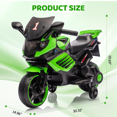 Garvee Kids 6V Ride On Motorcycle With Training Wheels, Battery Powered Toddler Motorcycle For Boys And Girls, Green, 30.31" L x 14.96" W x 19.69" H