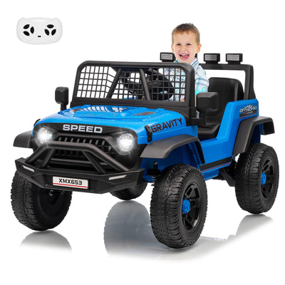 Garvee 12V Kids Ride On Truck Car with Parent Remote Control, 3 Speeds, Emergency Braking, LED Lights, Music & Horn, Blue, Outdoor Adventure Toy