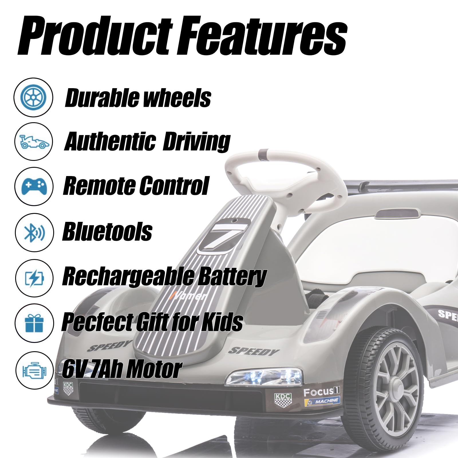 Garvee 6V Electric Racer Go Kart for Kids with 2.4G Remote Control & Pedal Operation, Safety Belt, Music, USB, Compact 20x20x18"