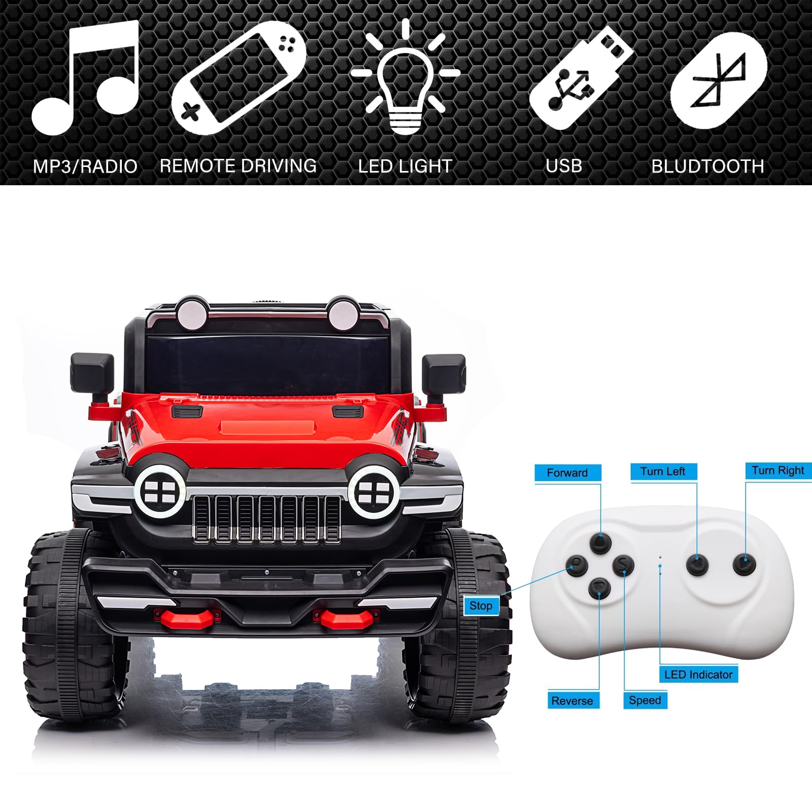 Garvee Ride - P Series: 12V 2-Seater Kids Ride On Car with Remote Control & Music - Red