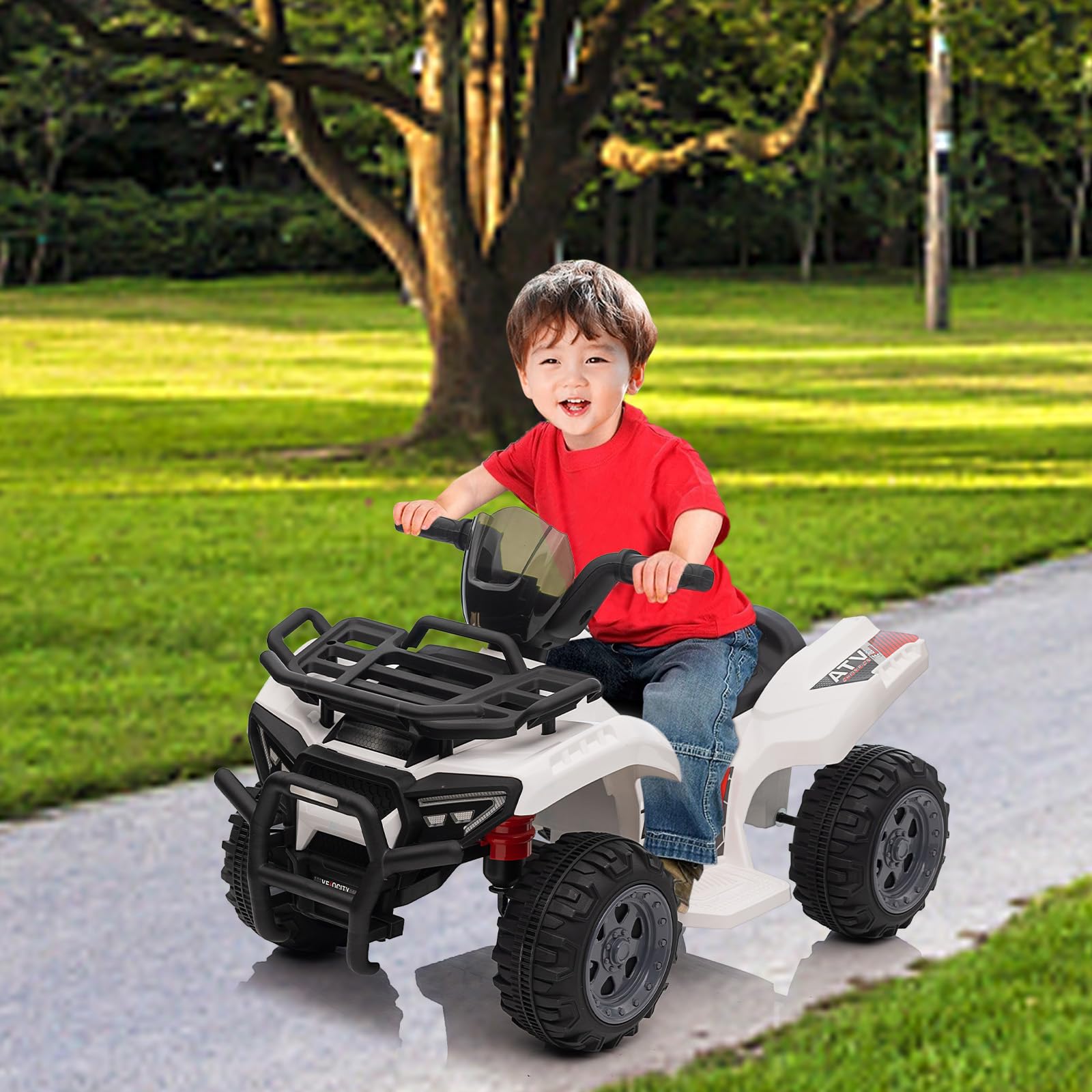 Garvee Kids ATV 4 Wheeler 6V Ride On Toy Car for Toddlers 18-48 Months White with Music, Wear-Resistant Wheels, 27.5"x16.5"x17.7"