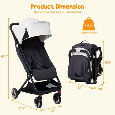 Garvee Lightweight Compact Stroller, One Hand Fold, Airplane Friendly, Reclining Seat, Canopy, Smooth Suspension, Travel Ready, Pink, Ideal for Travel - Beige