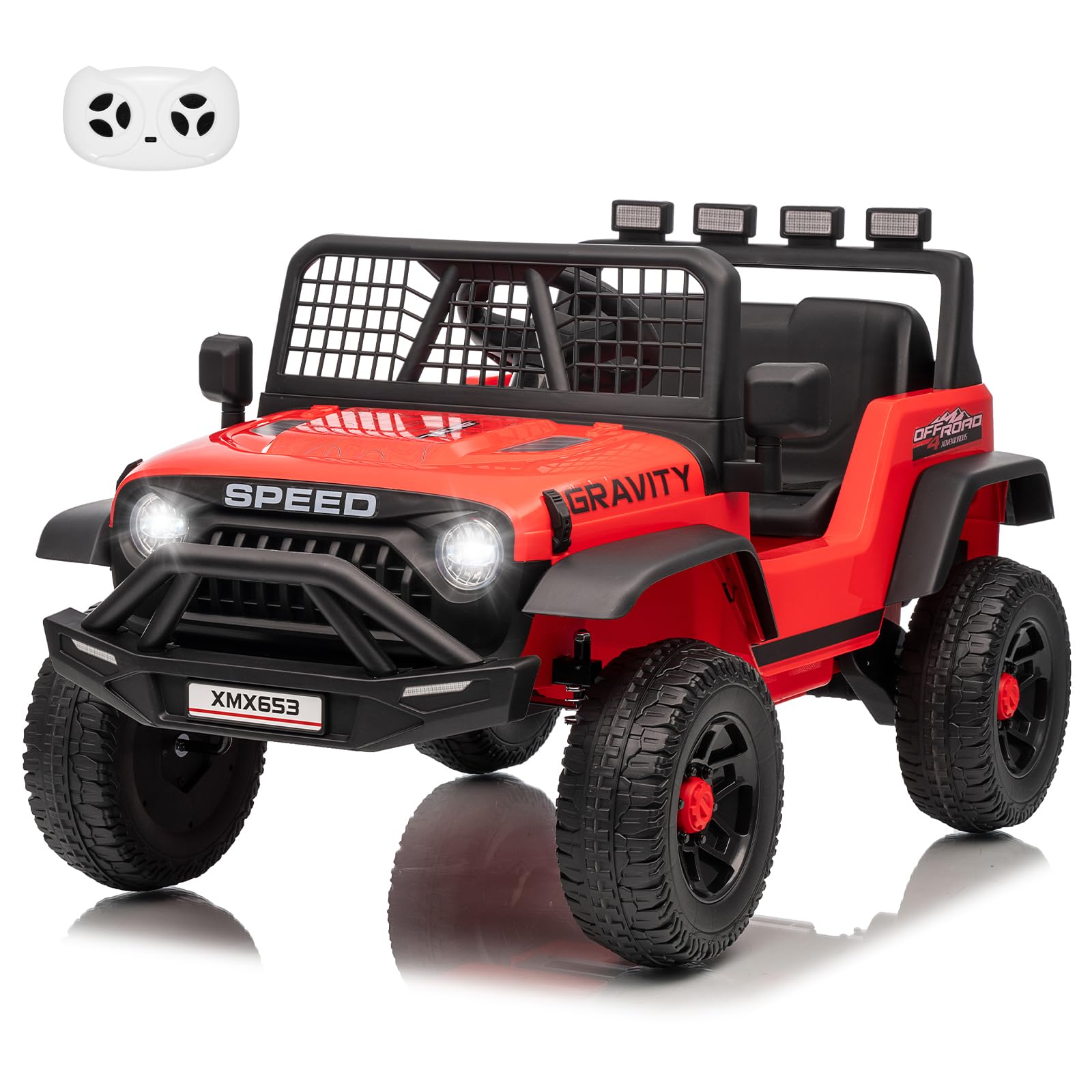 Garvee 12V Kids Ride On Truck Car with Parent Remote Control, 3 Speeds, Emergency Braking, LED Lights, Music & Horn, Red for Outdoor Adventures
