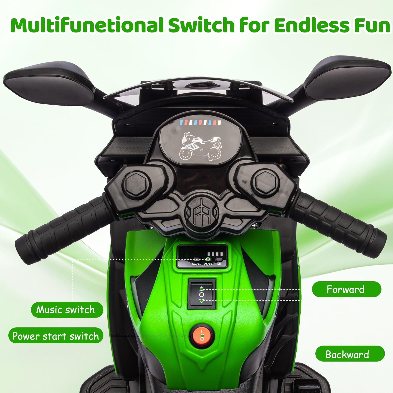 Garvee Kids 6V Ride On Motorcycle With Training Wheels, Battery Powered Toddler Motorcycle For Boys And Girls, Green, 30.31" L x 14.96" W x 19.69" H