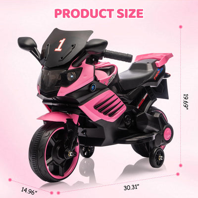 Garvee Kids 6V Ride On Motorcycle Pink With Training Wheels For Toddlers 3-6 Years, Stable Electric Toy Bike