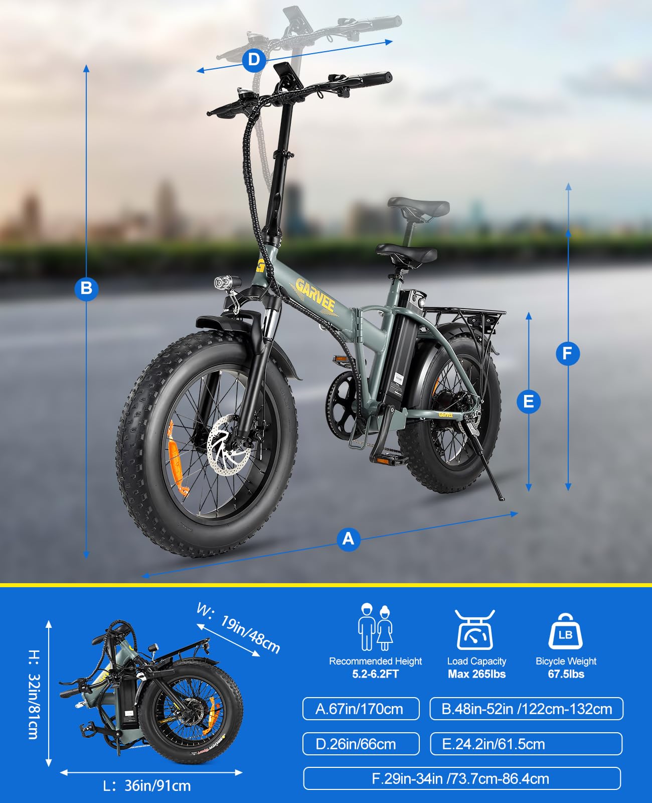Garvee 20" Foldable Ebike 500W, 55 Miles Range, 20Mph, Shimano 7-Speed