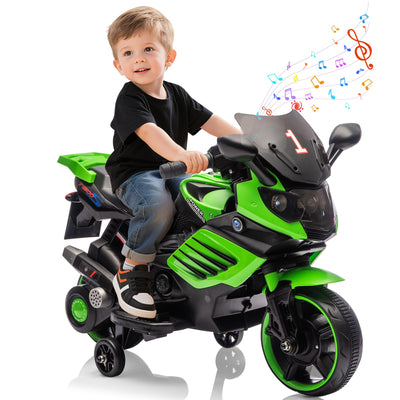 Garvee Kids 6V Ride On Motorcycle With Training Wheels, Battery Powered Toddler Motorcycle For Boys And Girls, Green, 30.31" L x 14.96" W x 19.69" H