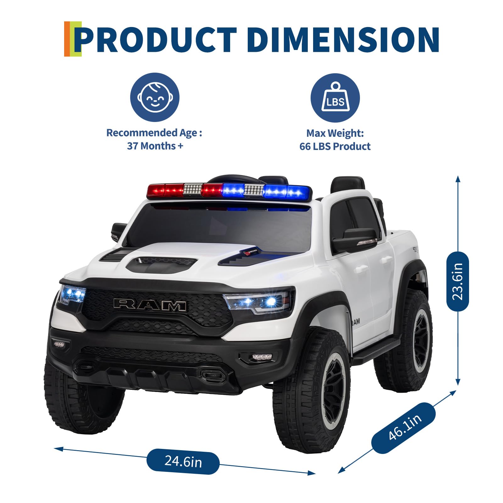 Garvee 12V Ride On Car for Kids Licensed RAM Remote Control Toddler Truck Electric Pickup Truck with Parental Control Truck Bed Storage LED Lights Music