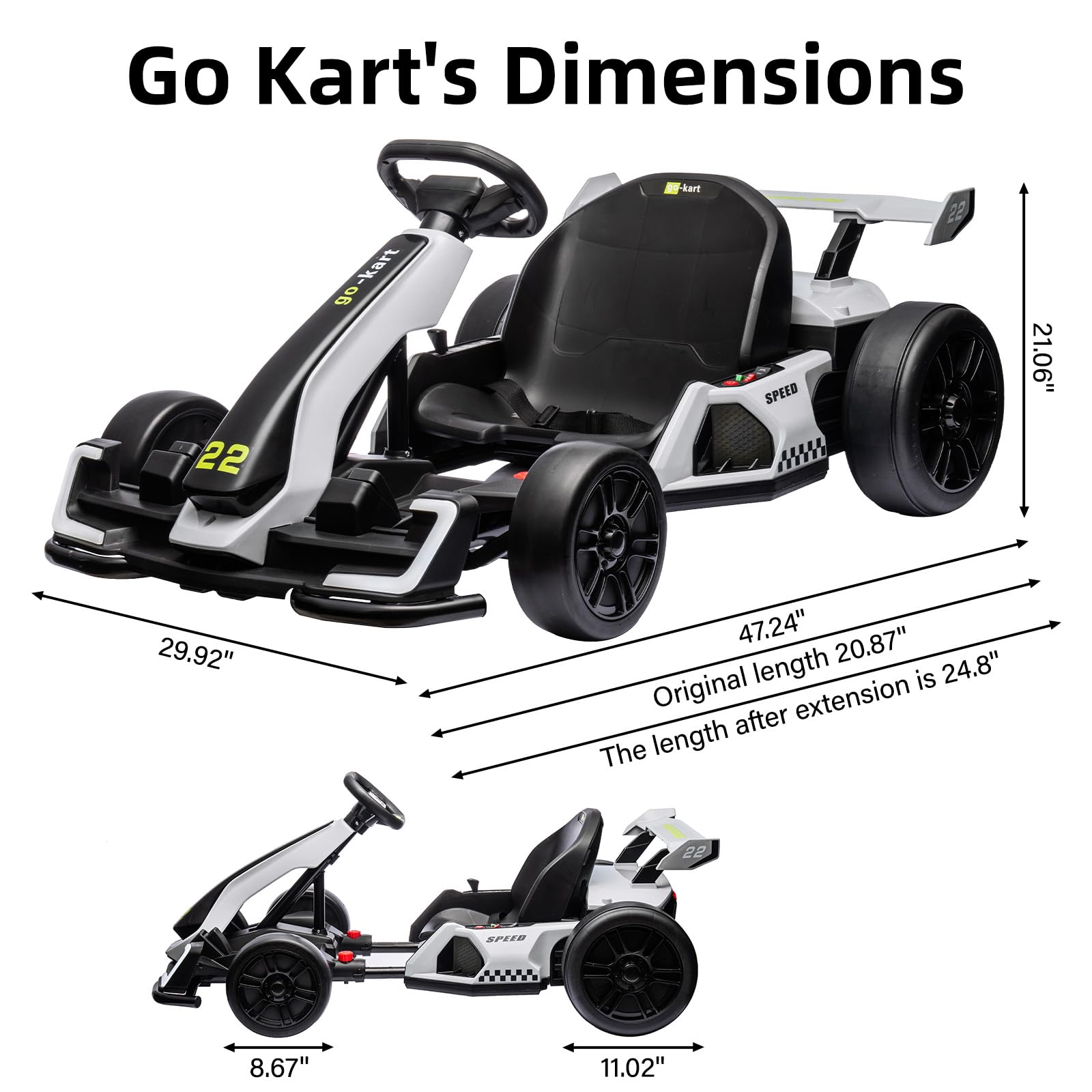 Garvee Ride - G Series: 24V Electric Go Kart, with 300W Strong Motor, Drift/Sport Mode, Big Battery, Eva Tire,Length Adjustment for Outdoor Racing Toy-White