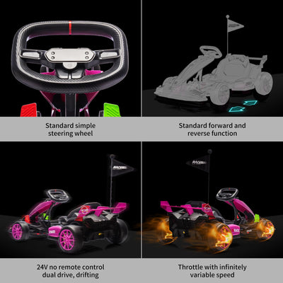 Garvee Ride - G Series: 24V Electric Drift Kart for Kids, Ride Car with Adjustable Seat & 7.5MPH Speed, EVA Silent Wheels, Parent-Safety Certified Ride-On Toy - Pink