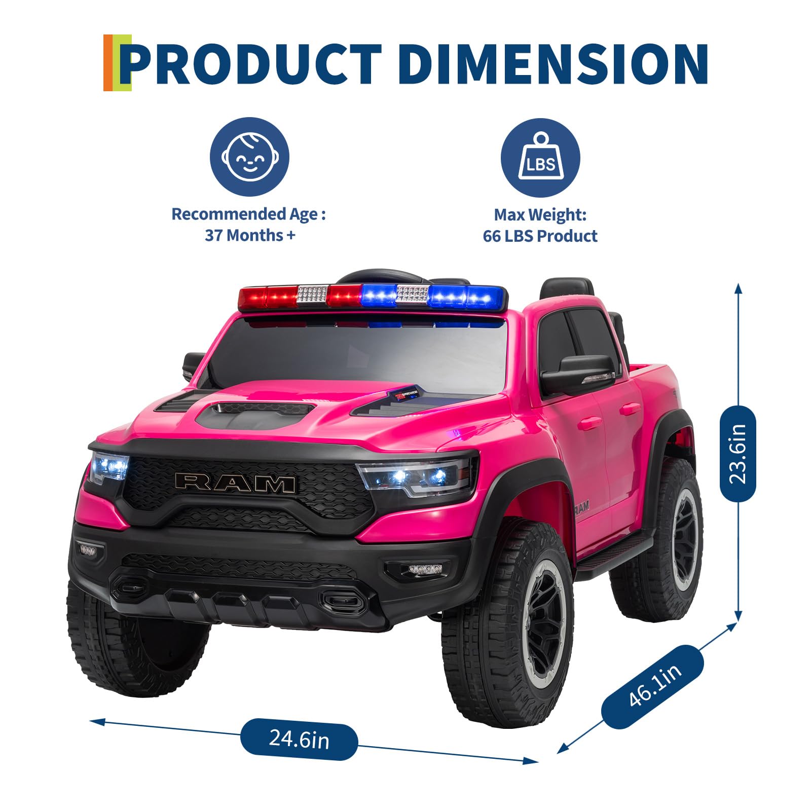 Garvee 12V Electric Ride On Truck for Kids Licensed RAM Pickup Truck Dual Motor Remote Control LED Lights Music Storage