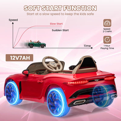 Garvee Kids Ride On Car, Licensed Bentley Bacalar 12V Electric Vehicles w/Parent Remote Control, Scissor Door, Suspension, 3 Speeds, LED Lights, Horn, Battery Powered Ride on Toy for Boys Girls - Red