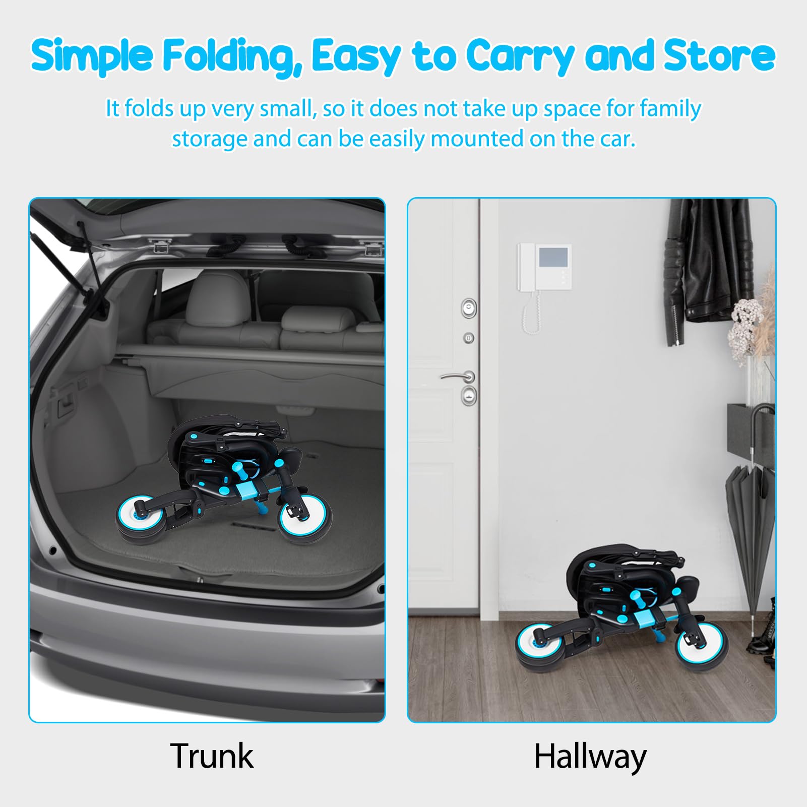 Garvee 7-in-1 Foldable Baby Tricycle with Adjustable Handle, Removable Pedal, Canopy & Guardrail, Aluminum Frame, for 12-72 Months (Blue)