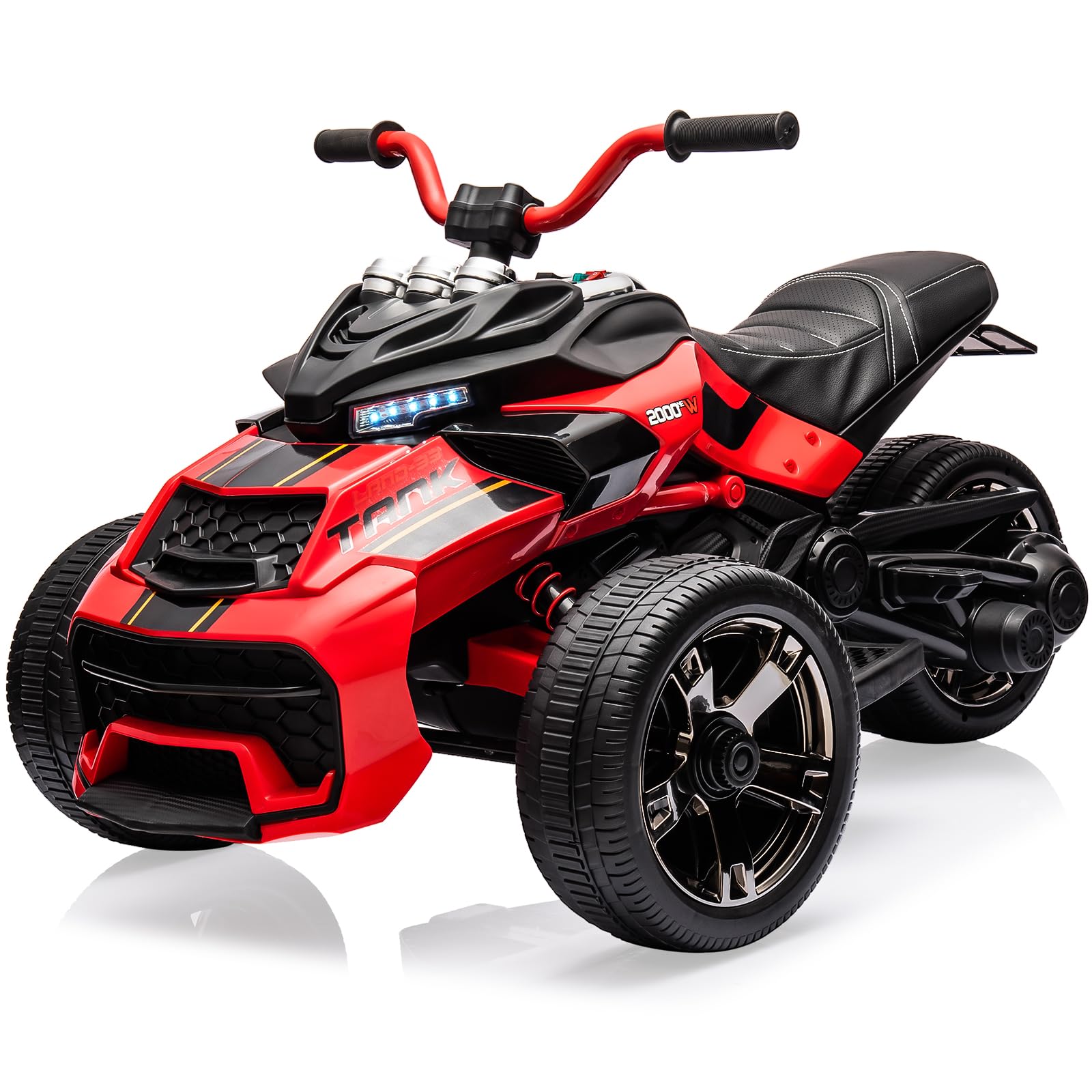 Garvee 12V Kids Ride on Toy for Kids, 2x55W Powerful Engine 7AH Battery, 3 - 7 km/H, 3 Wheelers Electric Vehicle, LED Lights, 2 Speeds, EVA Tire, Music, USB - Red