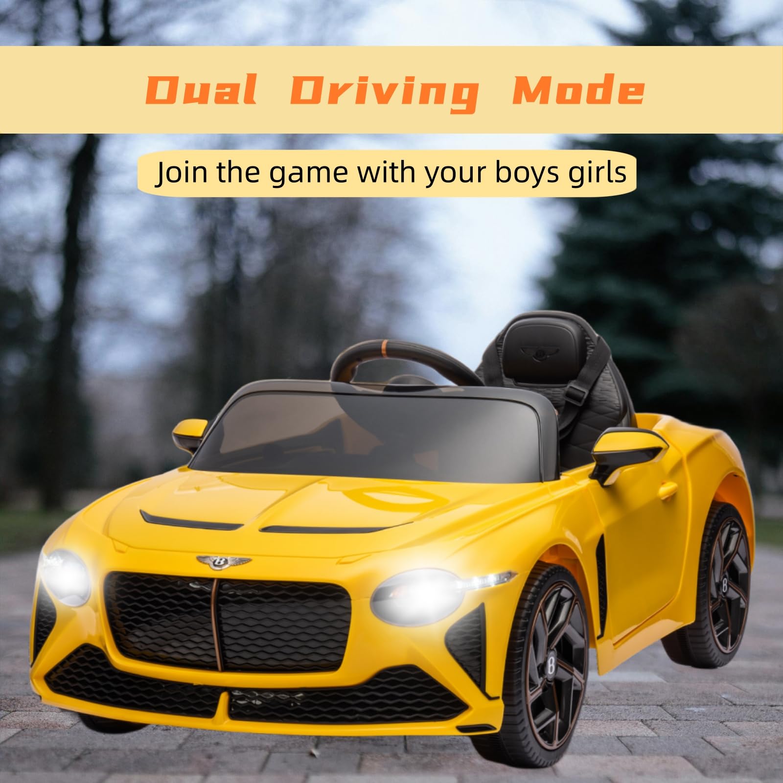 Garvee Kids Ride On Car, Licensed Bentley Bacalar 12V Electric Vehicles w/Parent Remote Control, Scissor Door, Suspension, 3 Speeds, LED Lights, Horn, Battery Powered Ride on Toy for Boys Girls - Yellow