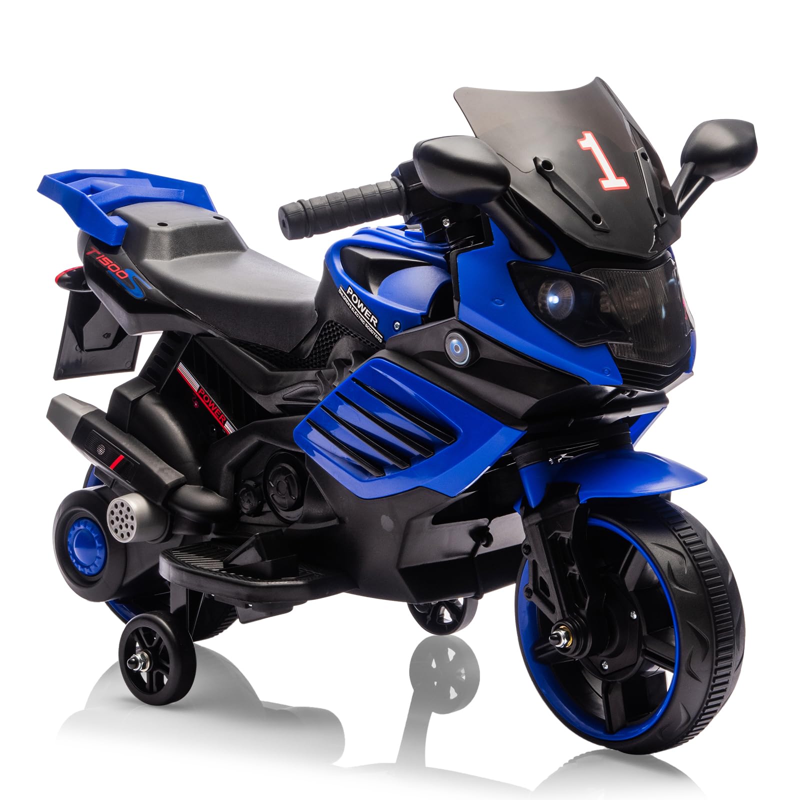 Garvee Kids 6V Ride On Motorcycle Battery Powered Ride On Toys with Training Wheels for Toddlers Blue 30.31" L x 14.96" W x 19.69" H