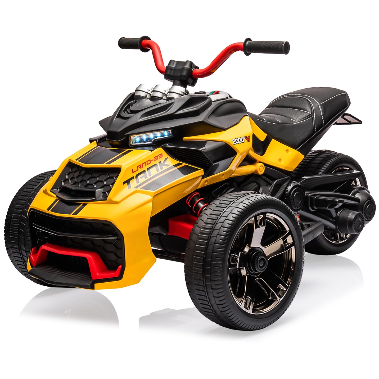 Garvee 12V Kids Ride on Toy for Kids, 2x55W Powerful Engine 7AH Battery, 3 - 7 km/H, 3 Wheelers Electric Vehicle, LED Lights, 2 Speeds, EVA Tire, Music, USB - Yellow