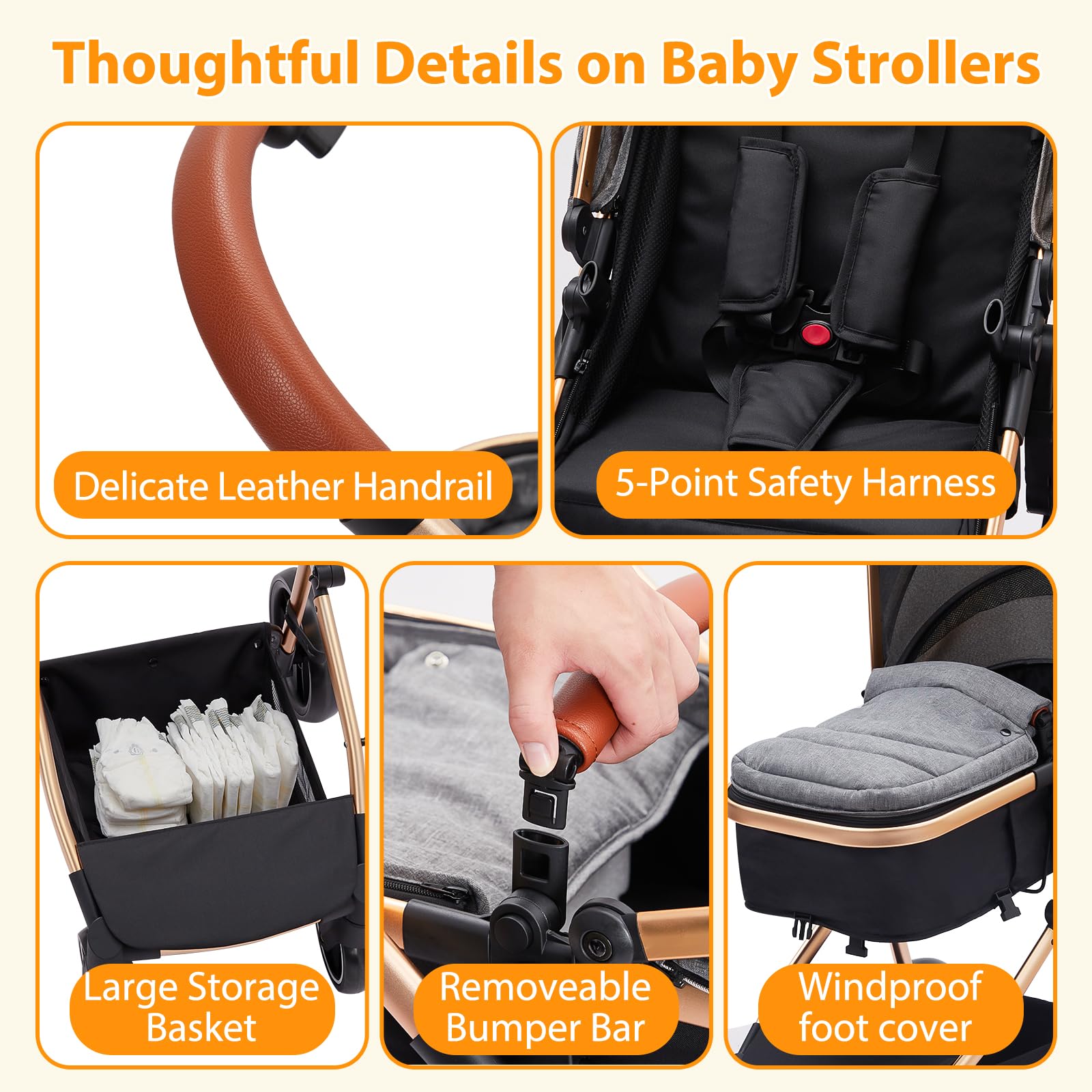 Garvee Baby Stroller for Toddler.Foldable Aluminum Alloy Pushchair with Adjustable Backrest.Bassinet Stroller Adjustable Direction & High Landscape Infant Stroller Gray