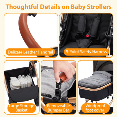 Garvee Baby Stroller for Toddler.Foldable Aluminum Alloy Pushchair with Adjustable Backrest.Bassinet Stroller Adjustable Direction & High Landscape Infant Stroller Gray