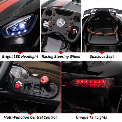 Garvee 12V Licensed Benz AMG Ride-On Car: Remote Control, Sound System, LED Headlights, One-Button Assemble Wheels, for Ages 3-8 - Black