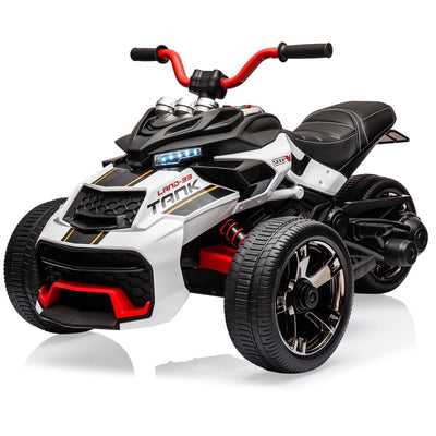 Garvee 12V Kids Ride on Toy for Kids, 2x55W Powerful Engine 7AH Battery, 3 - 7 km/H, 3 Wheelers Electric Vehicle, LED Lights, 2 Speeds, EVA Tire, Music, USB - White