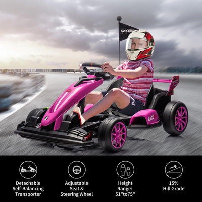Garvee Ride - G Series: 24V Electric Drift Kart for Kids, Ride Car with Adjustable Seat & 7.5MPH Speed, EVA Silent Wheels, Parent-Safety Certified Ride-On Toy - Pink