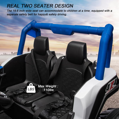 Garvee 2 Seater Ride on Car for Kids, 24V Powered Electric Off-Road UTV Ride Toy, 4WD Electric Vehicle with Remote Control, LED Lights, Bluetooth, 3 Speeds, Horn, 2 Spring Suspension (Blue)