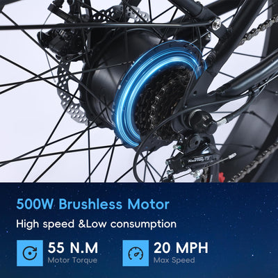 Garvee Beach E-Bike, 500W Brushless Motor, 26" Mountain Bike, 48V/13Ah Removable Battery, Max Speed 32 MPH, 7 Gears, Dual-Disc Brakes, Suitable for Adults