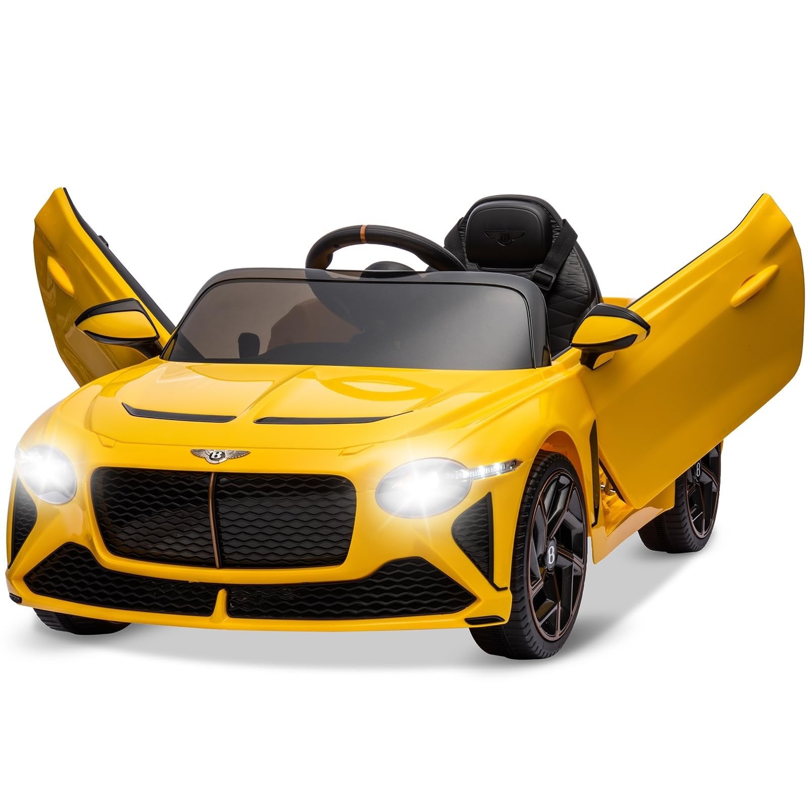 Garvee Kids Ride On Car, Licensed Bentley Bacalar 12V Electric Vehicles w/Parent Remote Control, Scissor Door, Suspension, 3 Speeds, LED Lights, Horn, Battery Powered Ride on Toy for Boys Girls - Yellow