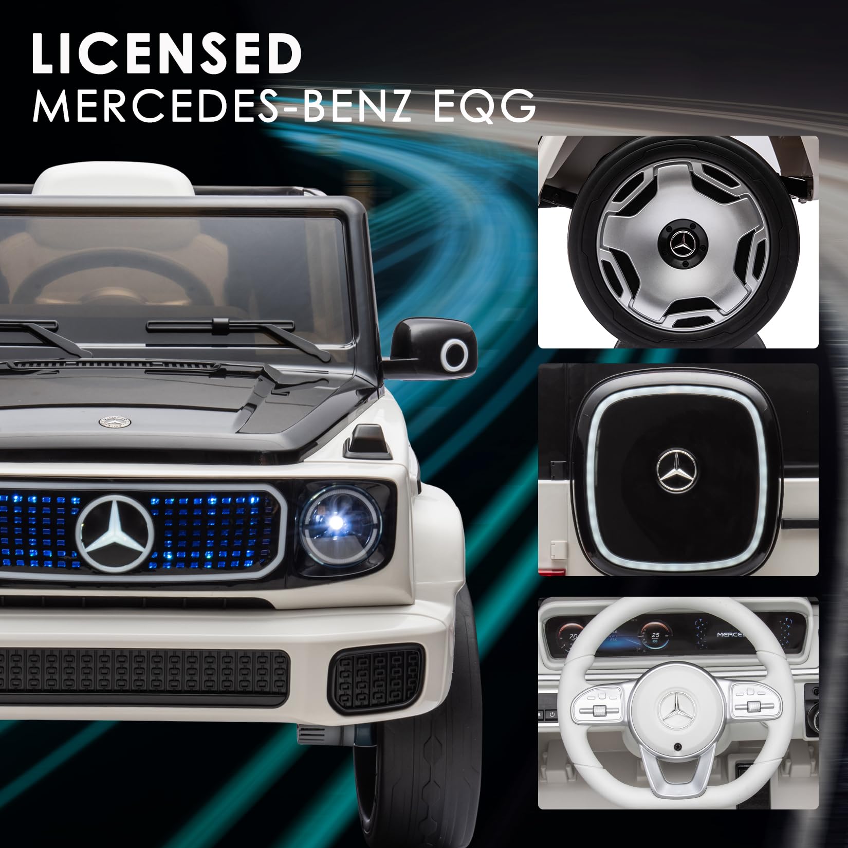 Garvee 12V Licensed Mercedes-Benz EQG Kids Ride On, LED, Music - White