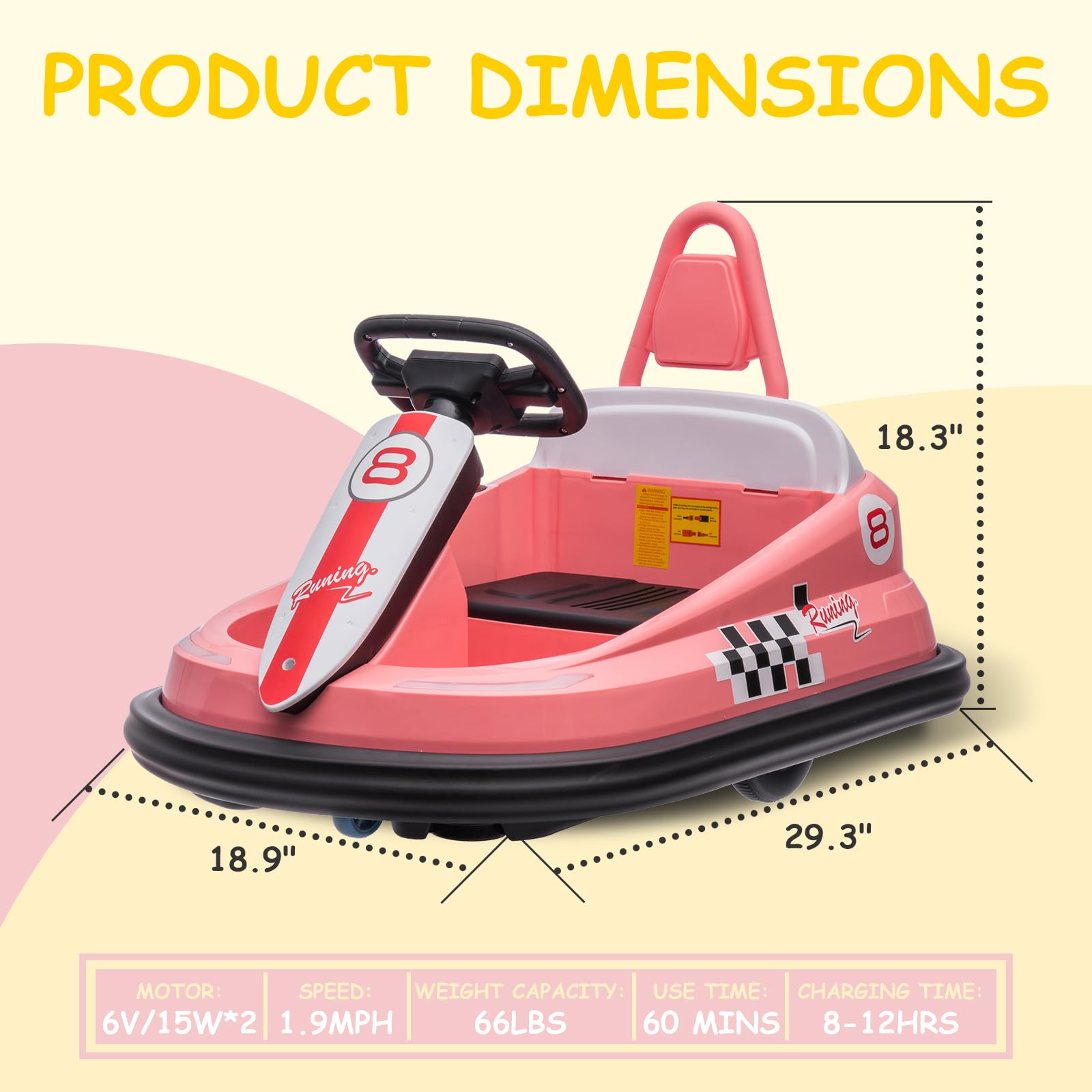 Garvee Ride - B Series: 6V Electric Ride On Toys for Kids 1.5-6 Years Old, Steering Wheel, 360 Degree Spin, 2-Speeds, Lights, Music & Horn, Safety Belts, Best for Birthday - Pink