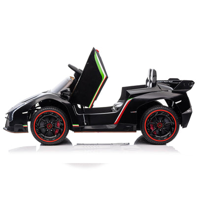 Garvee 12V Kids Ride On Car, Licensed Lamborghini Venono Electric Car w/Parent Remote Control, Scissor Door, 3 Speeds, LED Headlights, Rocking & Music, Battery Powered Ride on Toy for Boys Girls- Black