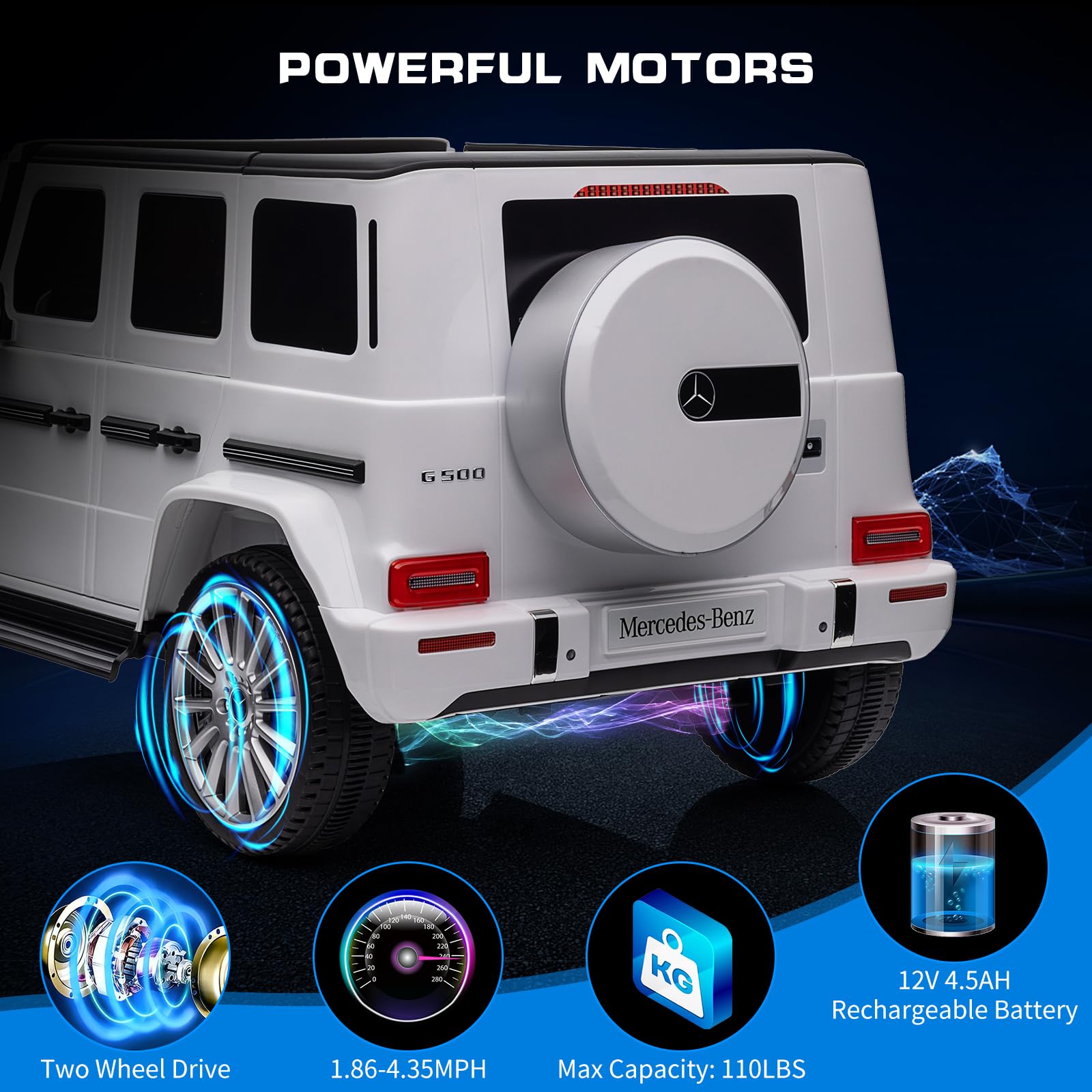 Garvee 12V Kids Ride On Car, Licensed Mercedes-Benz G500 Electric Vehicle w/Parent Remote Control, 4xSpring Suspension, 3 Speeds, Rocking, LED Lights, Music, Battery Powered Ride on Toy for Kids - White