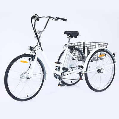 Garvee Adult Tricycle 7-Speed 26-Inch 3-Wheel Bike with Basket 250W Motor 36V Battery LED Headlight for Women Seniors Men