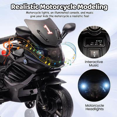 Garvee Kids 6V Ride On Motorcycle With Training Wheels For Toddlers, Black, 30.31" L x 14.96" W x 19.69" H