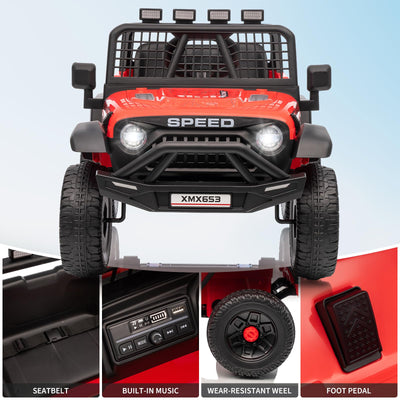 Garvee 12V Kids Ride On Truck Car with Parent Remote Control, 3 Speeds, Emergency Braking, LED Lights, Music & Horn, Red for Outdoor Adventures