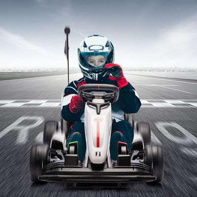 Garvee Ride - G Series: 24V 7Ah Battery Two 200W Motors, 7.5MPH Fast Drifting Circling Car, Stretchable Length Electric Ride Toy,Max Load 135lbs, Racing Toy for Kids 6+ Years,White