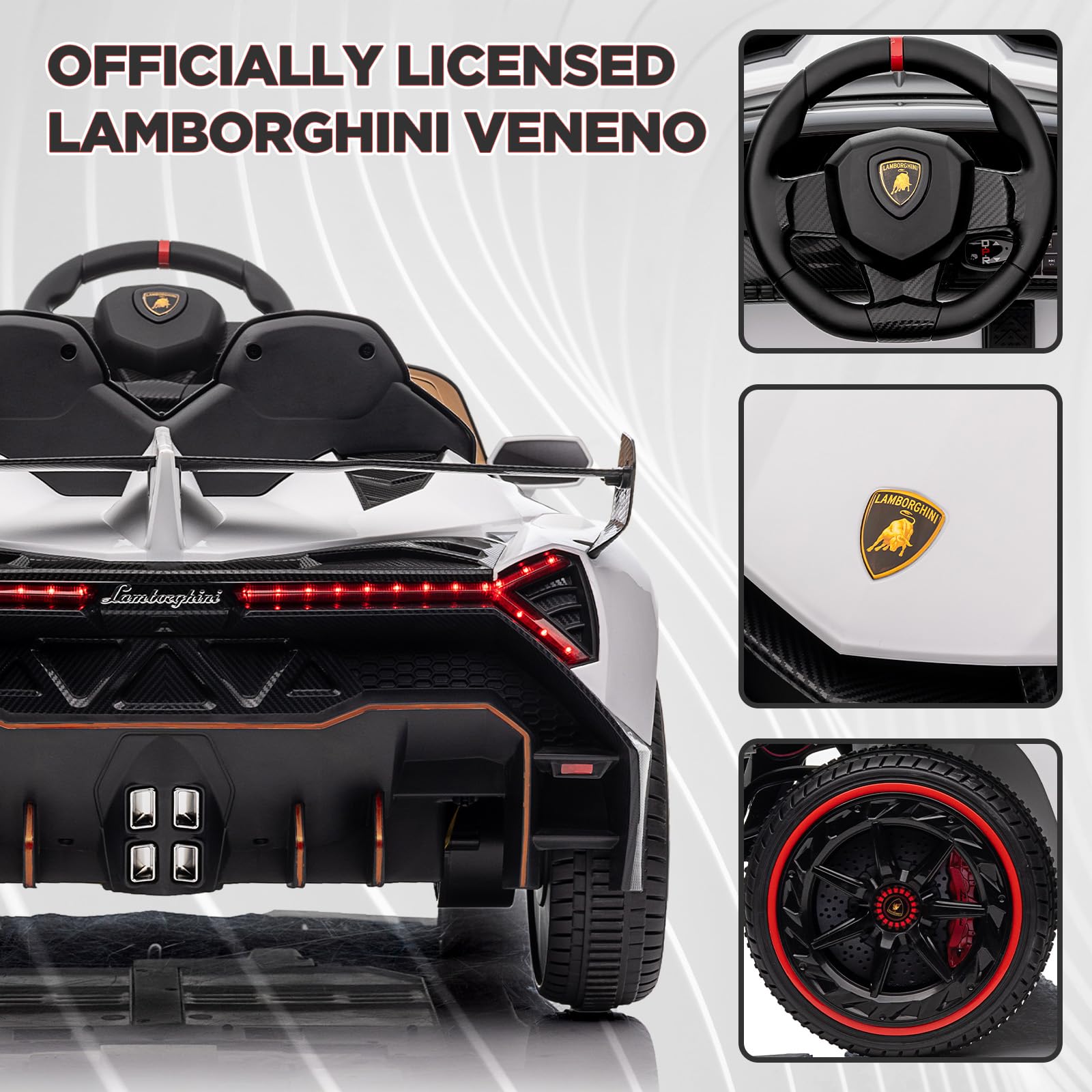Garvee 12V Kids Ride On Car, Licensed Lamborghini Venono Electric Car w/Parent Remote Control, Scissor Door, 3 Speeds, LED Headlights, Rocking & Music, Battery Powered Ride on Toy for Boys Girls- White