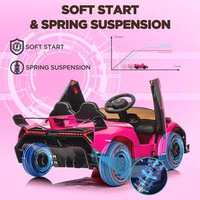 Garvee 12V Kids Ride On Car, Licensed Lamborghini Venono Electric Car w/Parent Remote Control, Scissor Door, 3 Speeds, LED Headlights, Rocking & Music, Battery Powered Ride on Toy for Boys Girls- Pink
