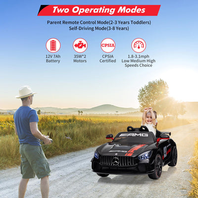 Garvee 12V Licensed Benz AMG Ride-On Car: Remote Control, Sound System, LED Headlights, One-Button Assemble Wheels, for Ages 3-8 - Black