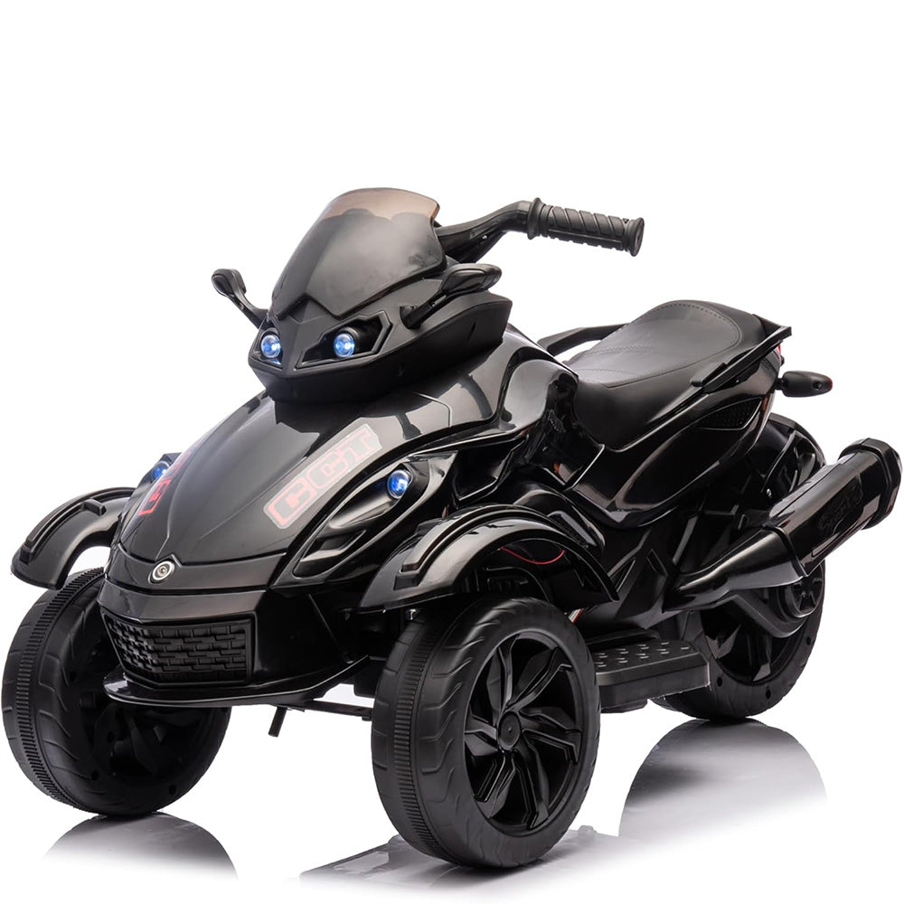 Garvee 12V Dual Motor Kids Electric Ride-On Car & 3-Wheeler ATV – 4 MPH, Treaded Tires, LED Lights & Music, 66 lbs Capacity, Outdoor Battery Powered Vehicle for Boys & Girls Ages 3-8 – Black