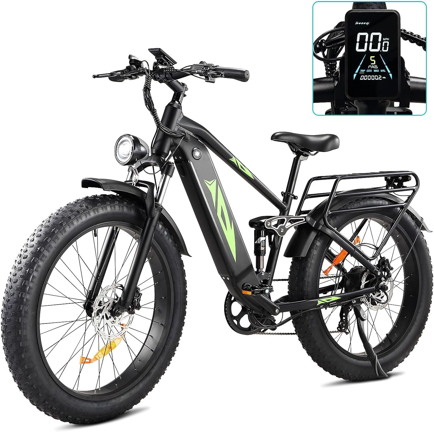Garvee Electric Bike for Adults, [Peak 1500W Motor] Electric Mountain Bike, 26" Fat Tire Ebike, Max 60 Miles 28MPH Electric Bicycle with 48V/17.5Ah Battery, LCD Display, 7 Speed, Front Suspension (Gray)