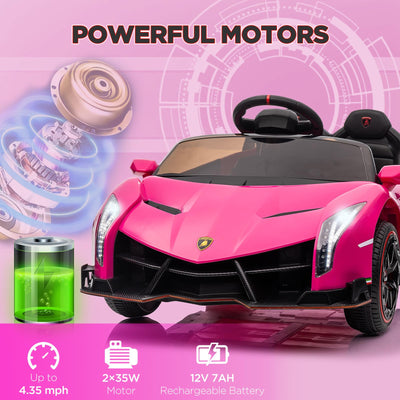 Garvee 12V Kids Ride On Car, Licensed Lamborghini Venono Electric Car w/Parent Remote Control, Scissor Door, 3 Speeds, LED Headlights, Rocking & Music, Battery Powered Ride on Toy for Boys Girls- Pink