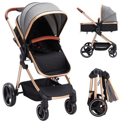 Garvee Baby Stroller for Toddler.Foldable Aluminum Alloy Pushchair with Adjustable Backrest.Bassinet Stroller Adjustable Direction & High Landscape Infant Stroller Gray