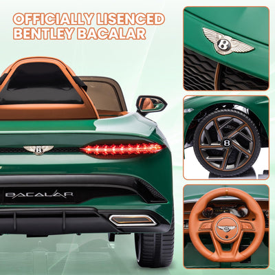 Garvee 12V Licensed Bentley Bacalar Ride-On: Remote Control, Scissor Doors, Suspension, LED Lights, 3 Speeds, for Boys & Girls - Green