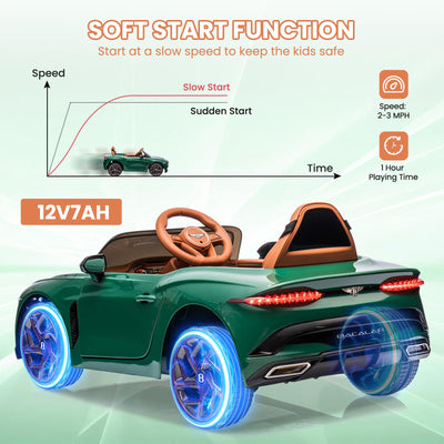 Garvee 12V Licensed Bentley Bacalar Ride-On: Remote Control, Scissor Doors, Suspension, LED Lights, 3 Speeds, for Boys & Girls - Green