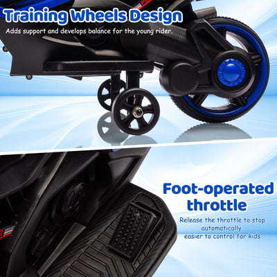 Garvee Kids 6V Ride On Motorcycle Battery Powered Ride On Toys with Training Wheels for Toddlers Blue 30.31" L x 14.96" W x 19.69" H